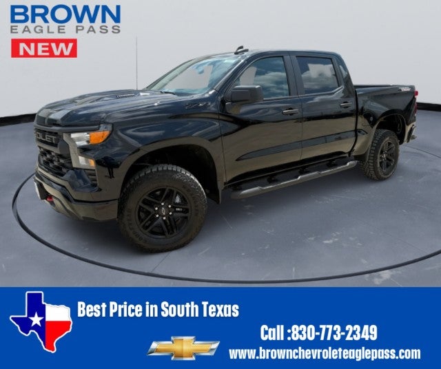 2026 Chevrolet Silverado 1500 Custom Trail Boss in Black — front three-quarter view