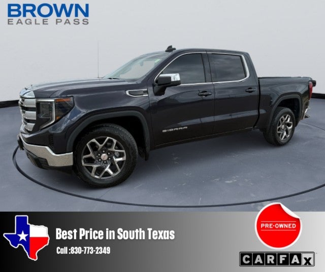 2023 GMC Sierra 1500 SLE in Titanium Rush Metallic — front three-quarter view